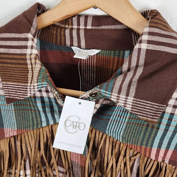 Cato Plaid Fringed Shacket Shirt/ Jacket. Size 18/20 NWT - Picture 6 of 7